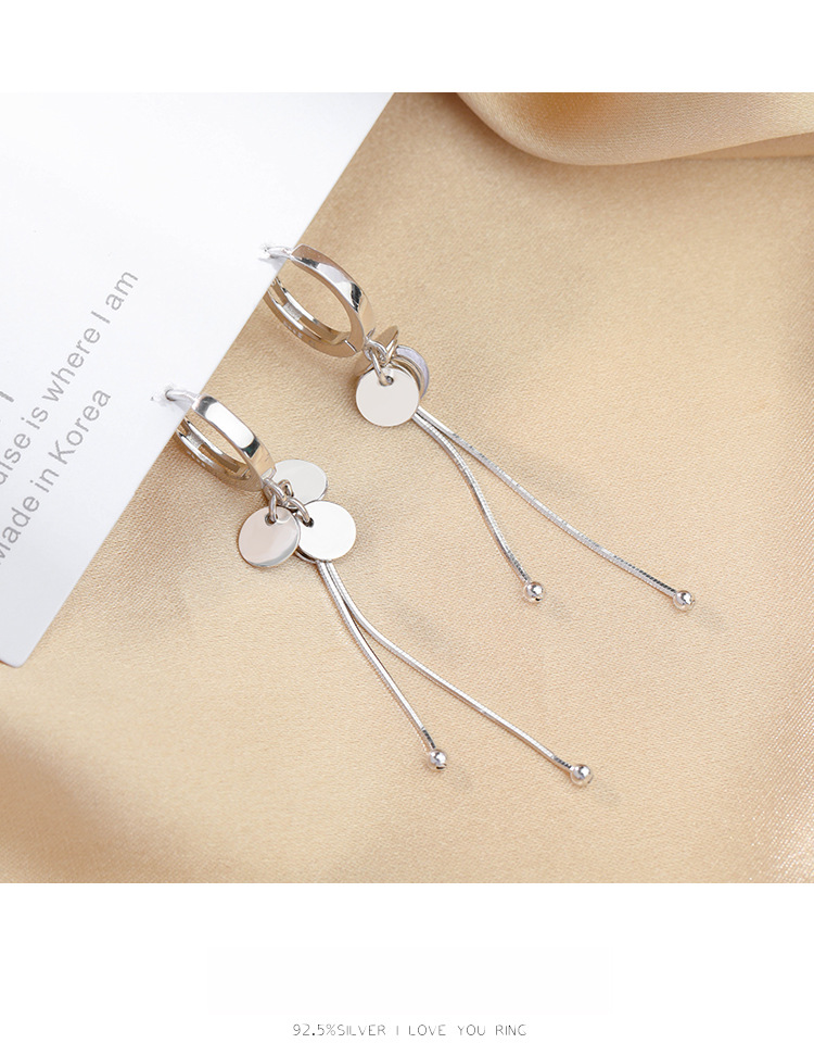 s925 sterling silver round tassel ear buckles are versatile and fashionable earrings. They are long, elegant, fashionable and high-end, with a cold style pic 9