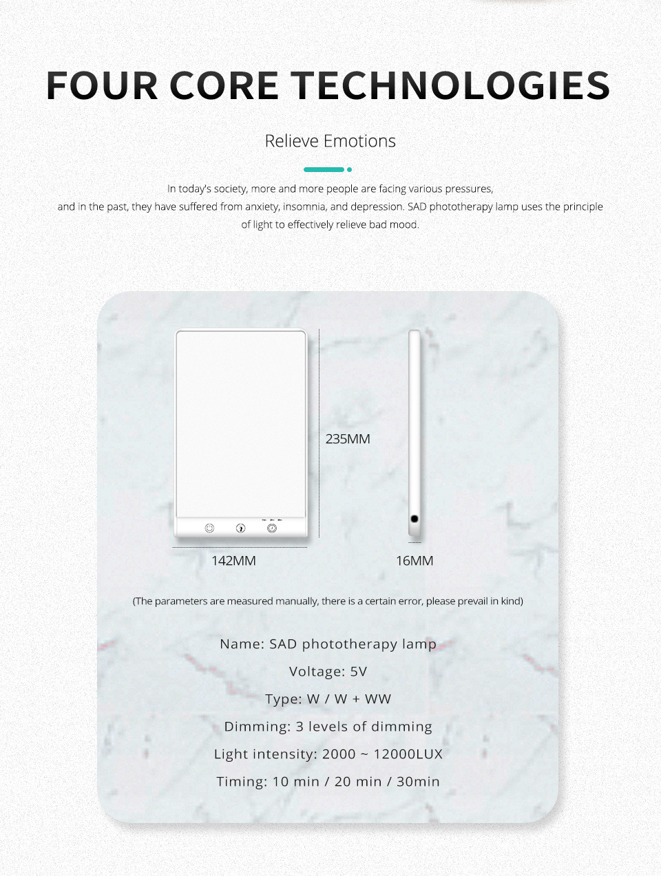 The white rectangular light therapy light strip control button USB power cord supports Tuya Alexa Google Assistant Smart Life mode pic 2