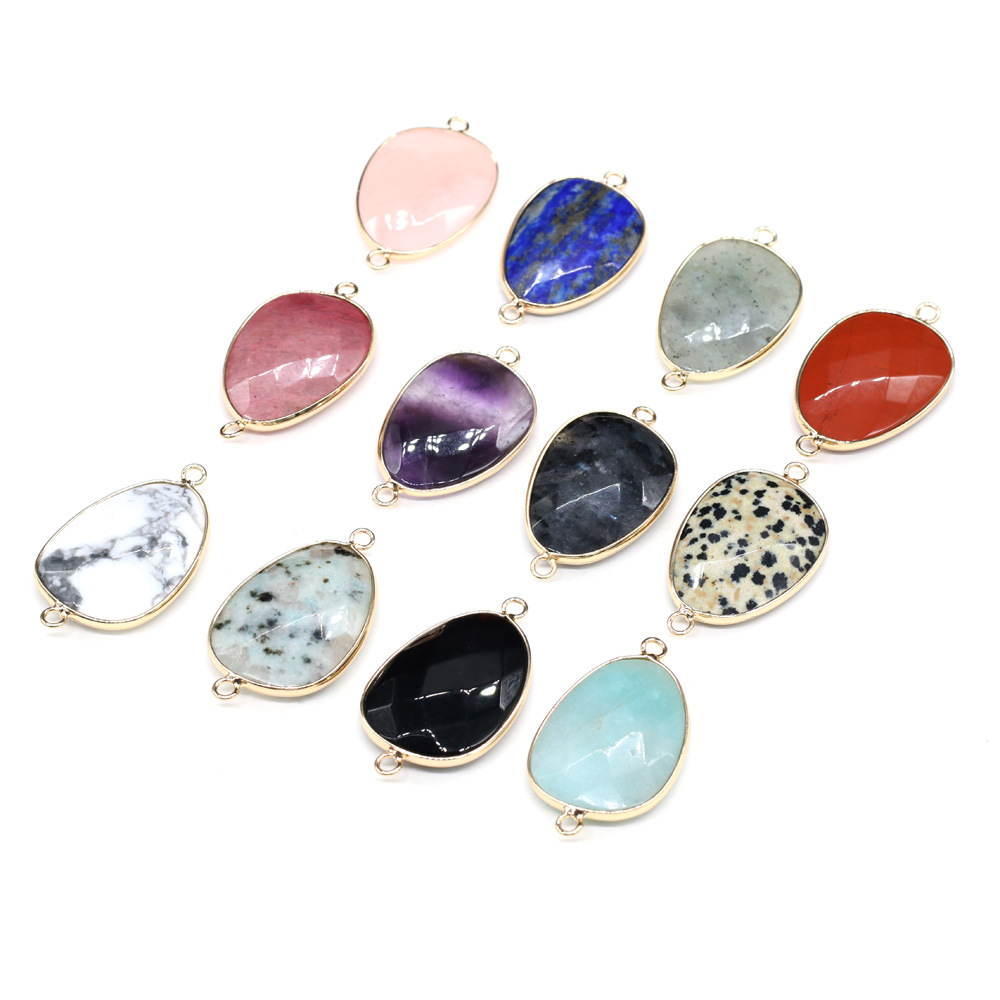 DIY jewelry making and wholesale of natural semi-precious stone irregular teardrop-shaped cut flour crystal gold-plated edge connectors pic 17