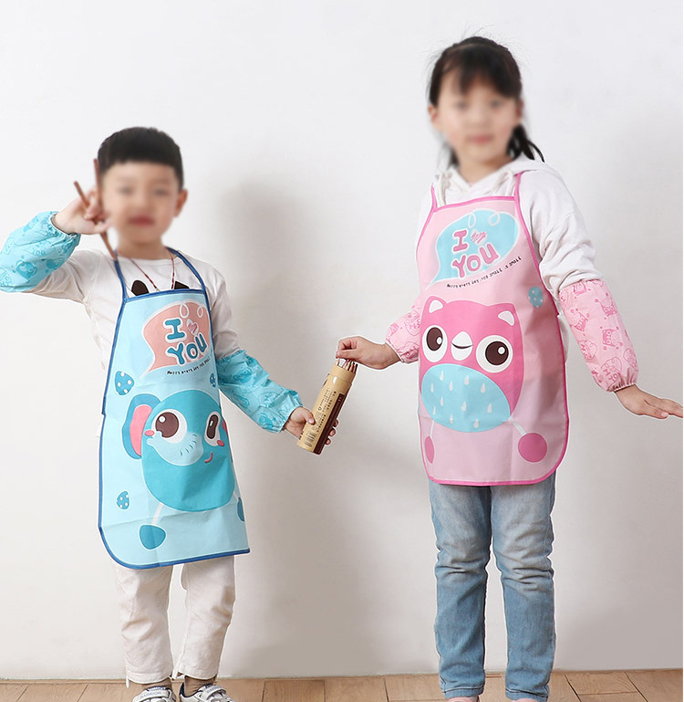 儿童卡通围裙防水口水兜 宝宝画画罩衣婴儿小孩无袖小围兜套装详情2