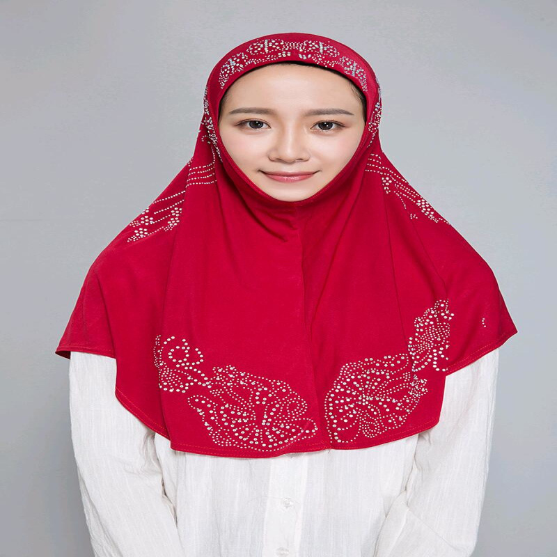 时尚马来西亚盖头水晶麻烫钻单件礼拜头巾飞机帽纱巾跨境H006详情6