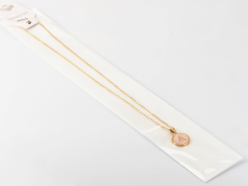 ins Cross-border European and American 18k round pink shell stainless steel letter pendant, foreign trade titanium steel letter necklace for women pic 18