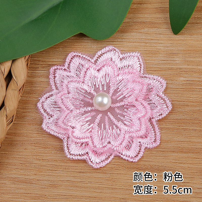 Single 5.5cm beaded double-layer lace pearl flower wedding dress lace in stock pic 7