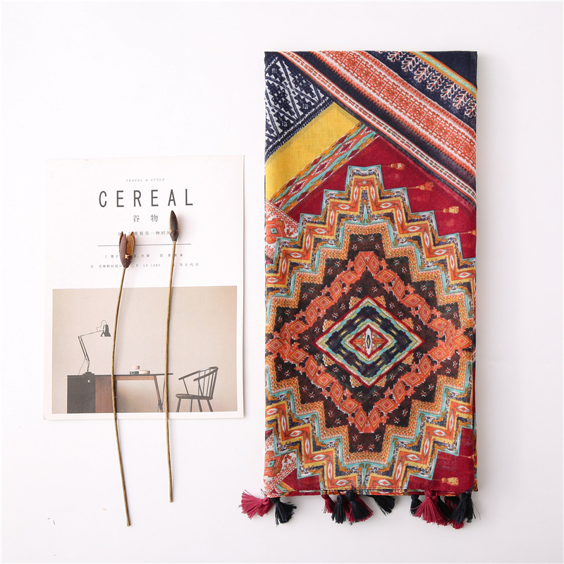 Japanese-style artistic and fresh cotton and linen scarf, retro patchwork Bohemian cashew print silk scarf, beautiful sun protection scarf, whisker, Korean cotton dense Bali gauze scarf shawl pic 23