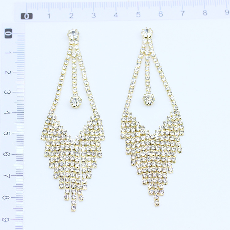 S925银针耳饰欧美时尚镶满钻耳坠简约复古水滴耳钉长款流苏耳环详情13