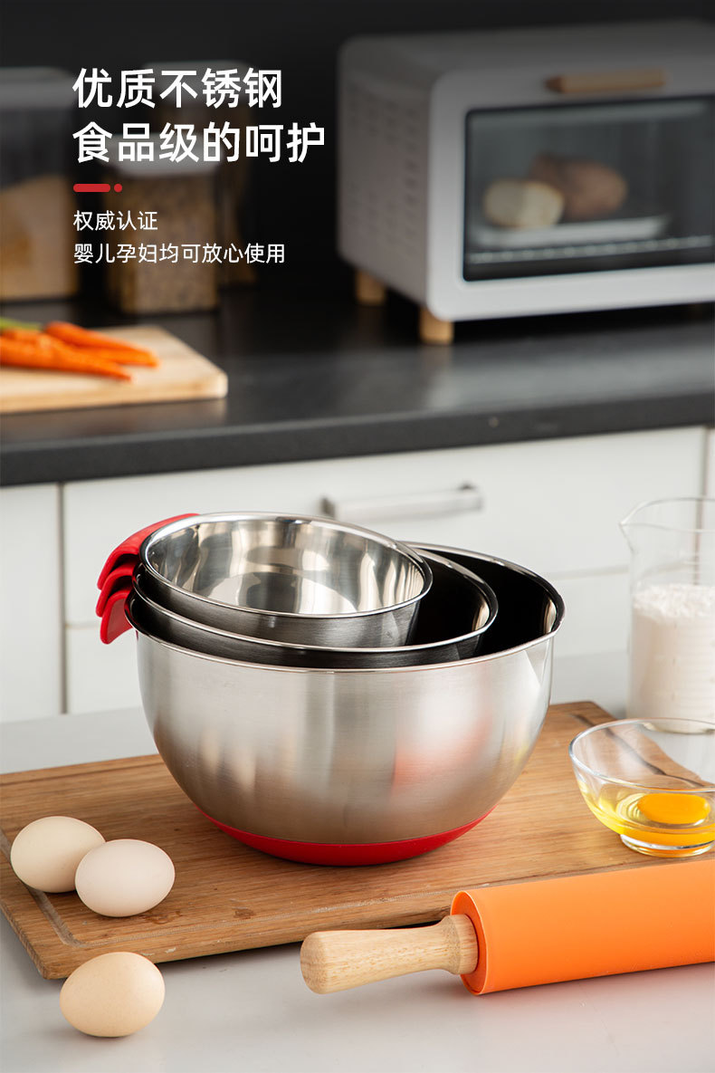 Factory direct sales: 304 stainless steel salad bowl, anti-slip silicone bottom, egg beater bowl, mixing bowl with handle pic 6