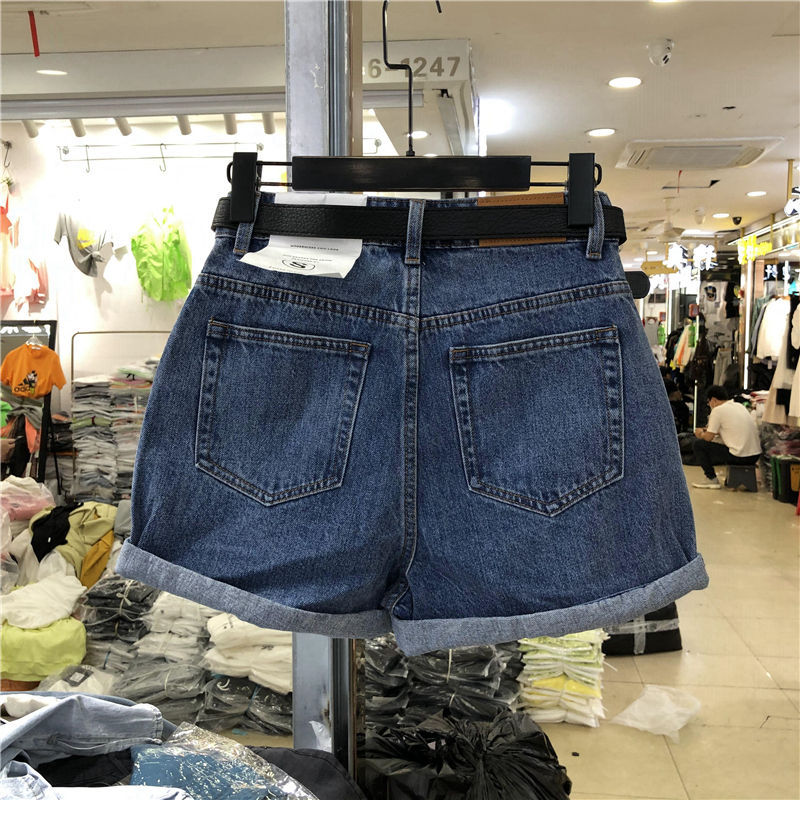 灰色牛仔时尚短裤夏季2022新款高腰阔腿宽松韩版显瘦外a字热裤详情12