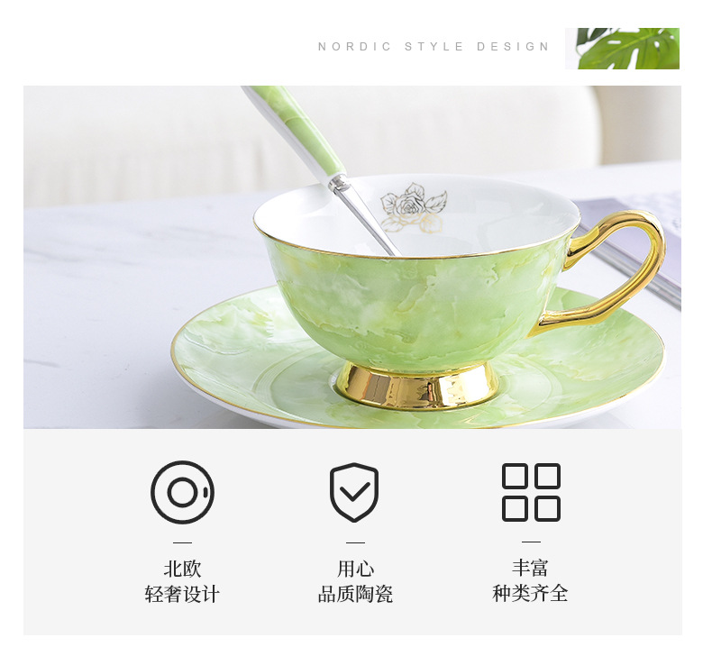 High-quality marble coffee sets, restaurant casual coffee pot sets, European-style high-end gilded bone China coffee cups and saucers pic 2