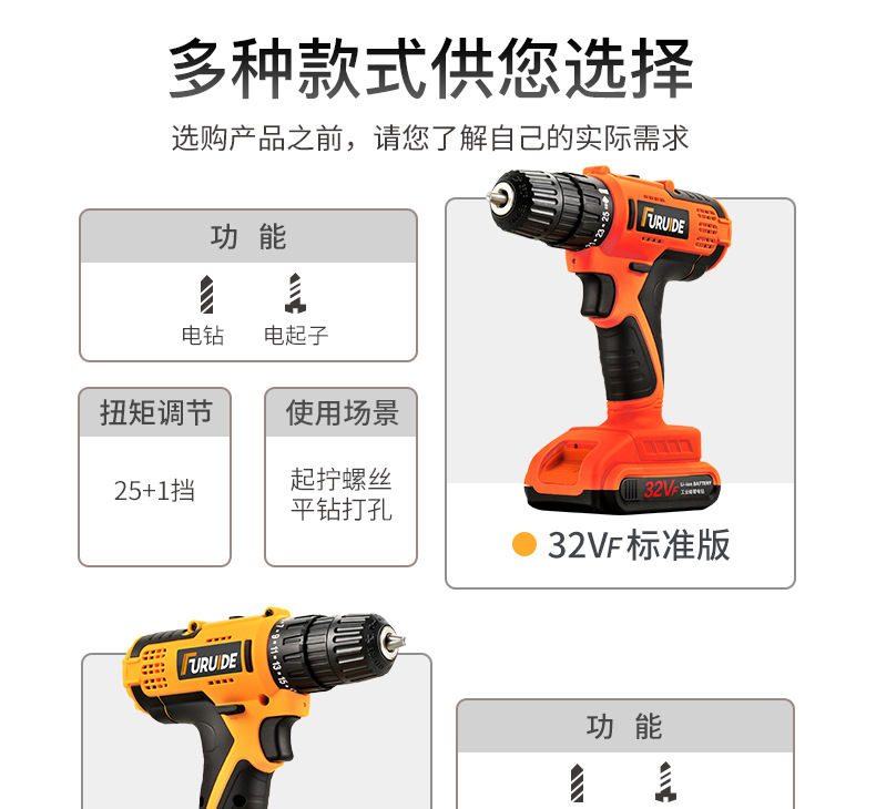 福瑞德厂家直销锂电池充电手电钻多功能电动螺丝刀家用电动工具详情20