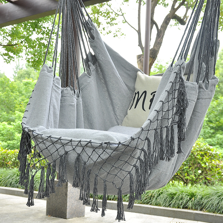 Wholesale of Parni outdoor hammocks, grey tassel hanging chairs, widened indoor and outdoor balconies, and leisure cotton canvas swings pic 3