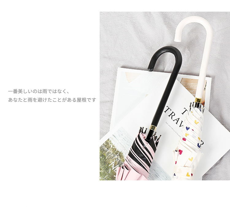 遮阳伞女韩国小清新简约雨伞女自动长柄弯勾学生黑胶太阳伞条纹伞详情2