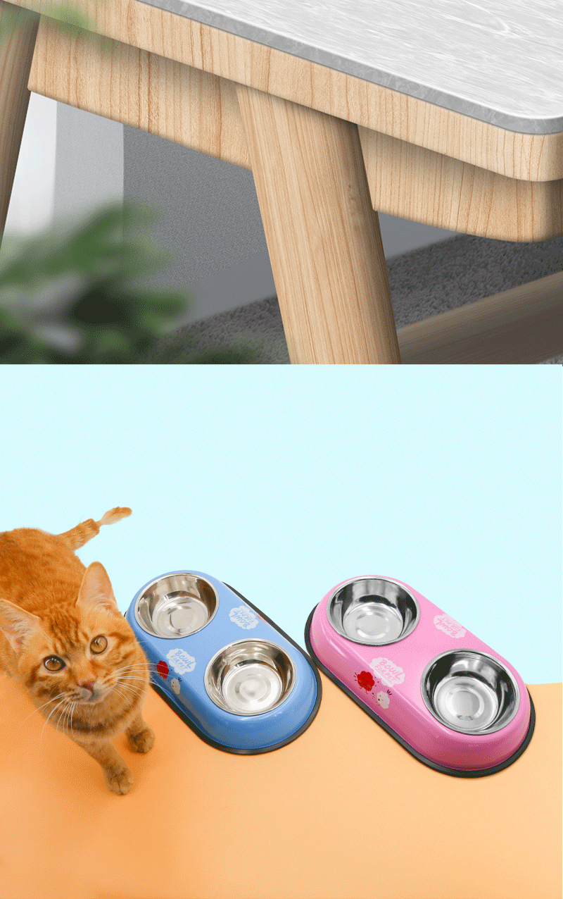 不锈钢狗狗饭碗 猫碗狗碗双碗防打翻宠物碗狗碗卡通猫粮碗饮水碗详情17