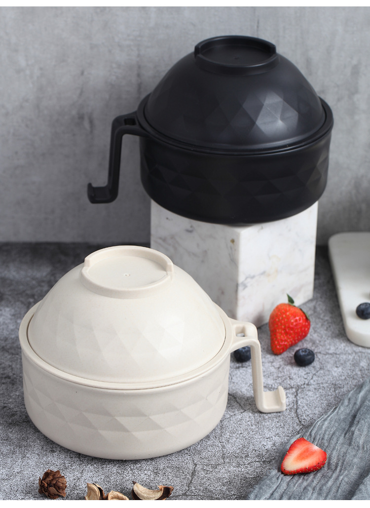 Factory direct sales of bamboo fiber instant noodle bowls, round bento boxes with LIDS for student dormitories, Korean-style instant noodle bowl wonders pic 15