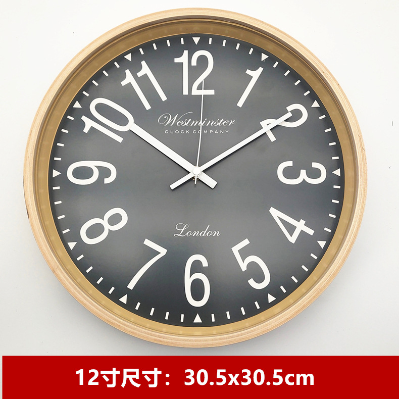 Japanese-style simple wall clock with large font, living room wooden clock, dining room bedroom modern silent round clock, solid wood frame pic 24