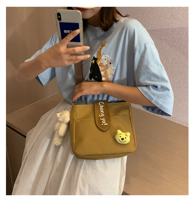 Summer new canvas bag for women, Korean-style teenage girl single-shoulder bag, ins crossbody small square bag, cute girl bag pic 32