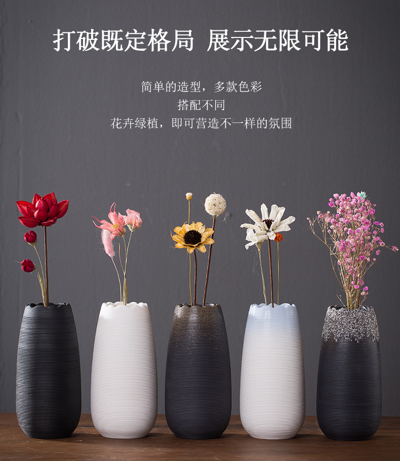 2025现代简约陶瓷插花花瓶创意拉丝复古黑白色干花器北欧家居装饰摆件花瓶陶瓷装饰家居摆件酒店用品简约花瓶摆件详情14