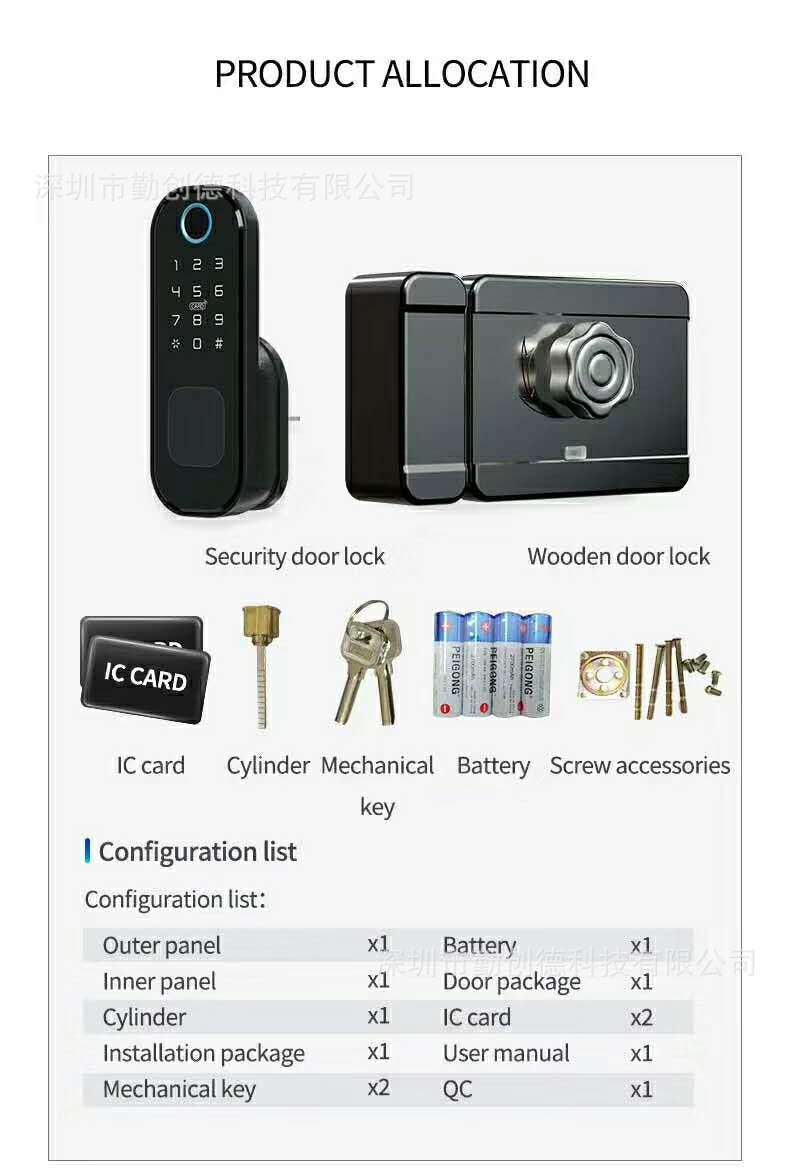 新款智能牛头锁指纹密码锁涂鸦防盗大门锁电子锁WIFi远程指纹门锁详情7