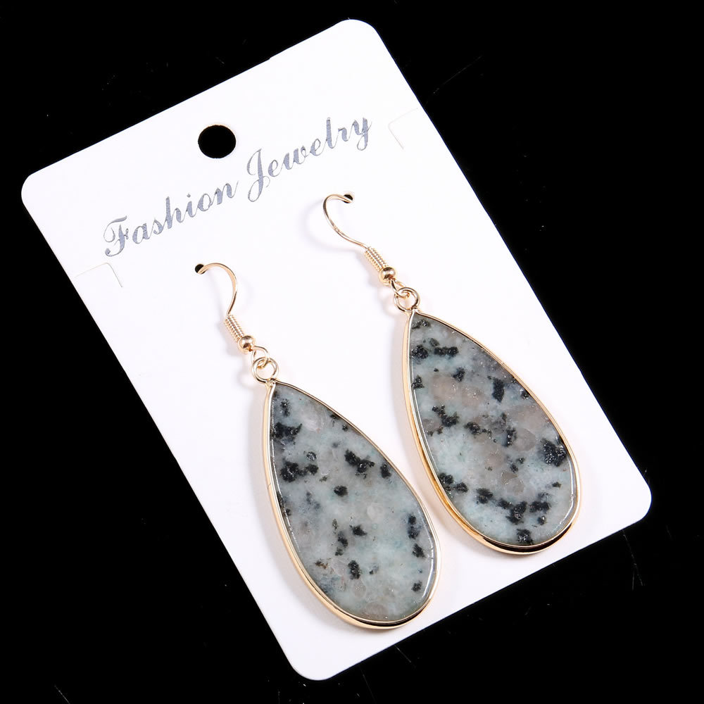 【小额批发】天然石头半宝石扁水滴形半宝石耳坠-22x45mm详情1