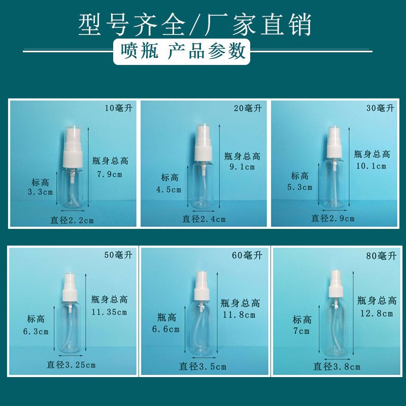 批发30ml50ml100ml毫升透明喷雾瓶pet塑料瓶小喷壶酒精喷瓶分装瓶详情5