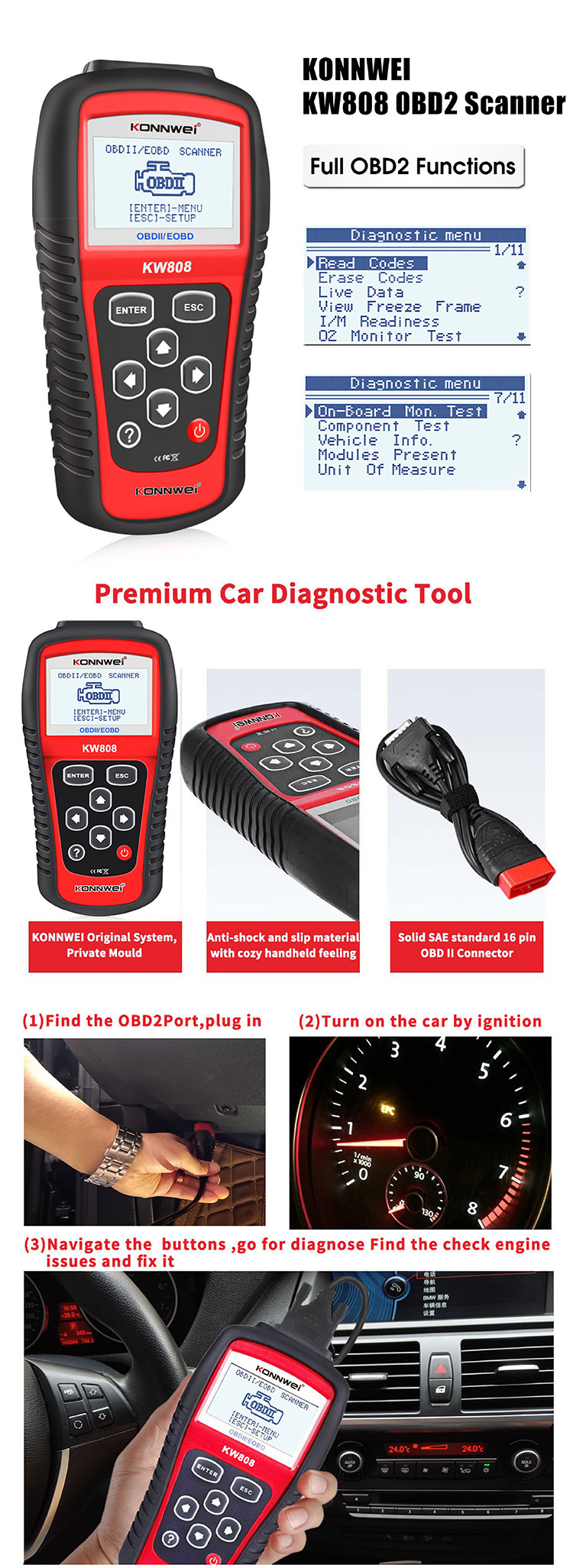 The same model as MS509, KW808OBD2 EOBD SCANNER TOOL automotive fault scanner diagnostic instrument pic 3