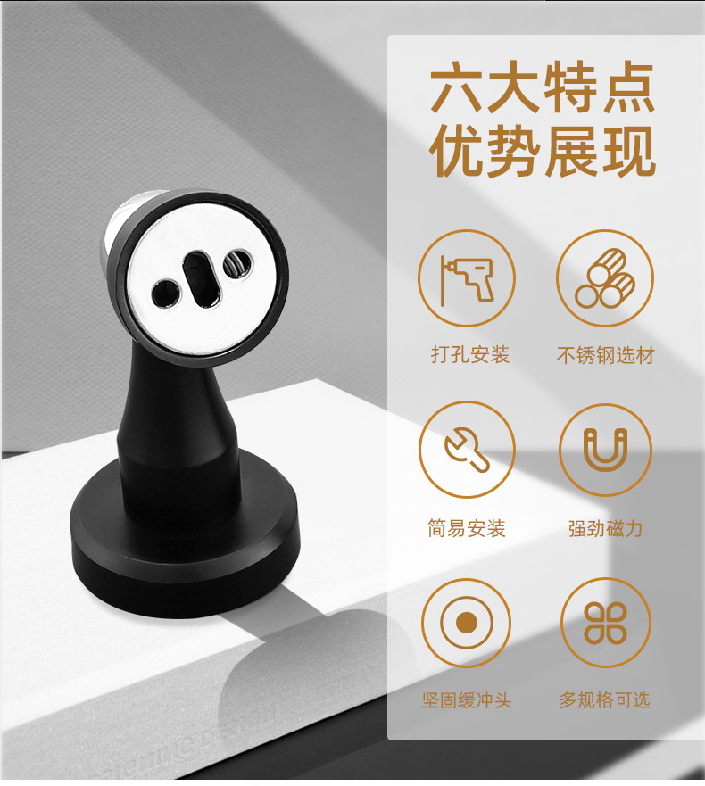 Wholesale stainless steel hydraulic door stop 304 anti-collision buffer silent strong magnetic door to hit bathroom wall and bedroom door stop pic 3