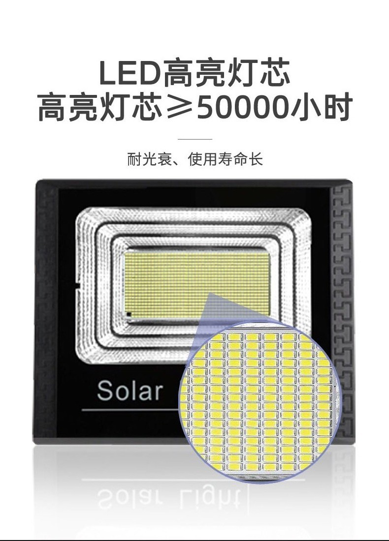 Black solar floodlights for outdoor lighting, with deep blue solar panels and black cables pic 10