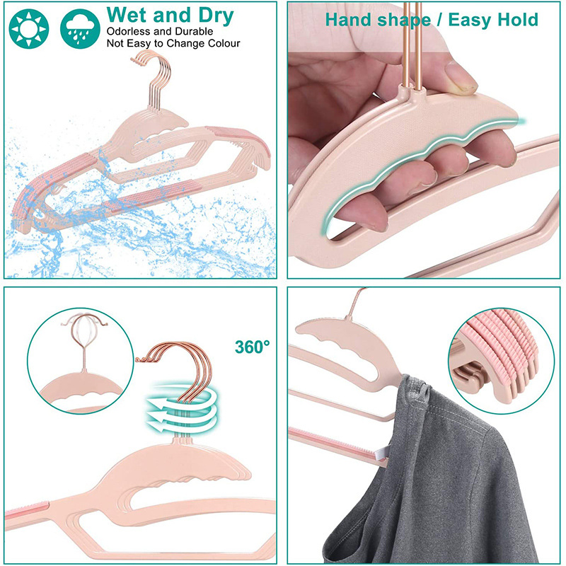 Dry and wet plastic anti-slip clothes hanger, multi-functional trouser rack, traceless windproof coat hanging rack, trouser support rack, clothes drying rack, rose gold pic 19