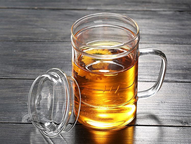 Factory wholesale household glass cups, heat-resistant flower tea cups, three-piece sets, office tea brewing belts, handles, filter cups, LOGO pic 7