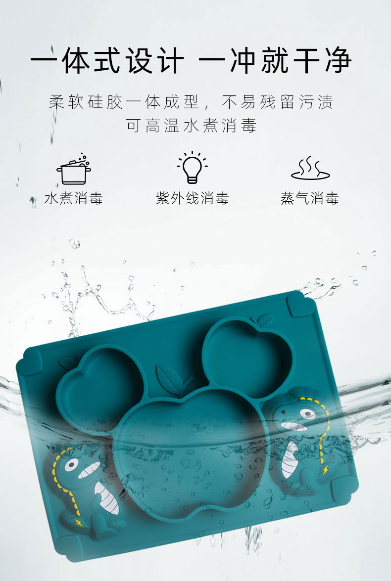 跨境热销儿童恐龙硅胶餐盘婴儿训练辅食碗叉勺围兜杯子吸碗盘餐具详情17