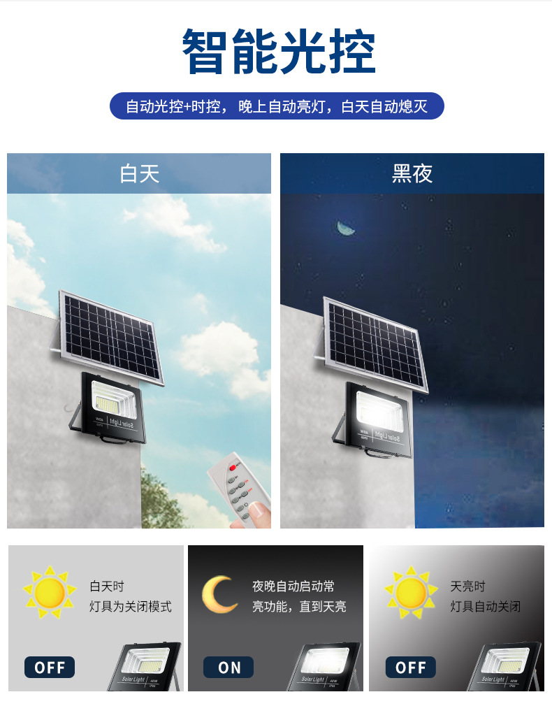 Solar floodlights 25W, 40W, 60W, 100W, 200W villa lights, courtyard lights, rural road lights, outdoor lighting pic 15