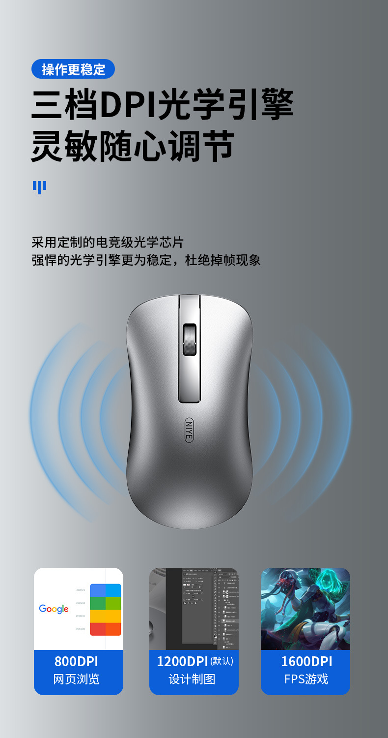 Cross-border aluminum alloy wireless mouse, rechargeable, silent thin notebook, desktop computer, wireless portable factory stock pic 8