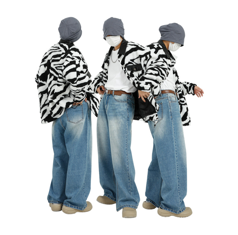 MTLCLOTHES男装|2022新品韩版宽松百搭蓝色直筒阔腿牛仔裤男详情6