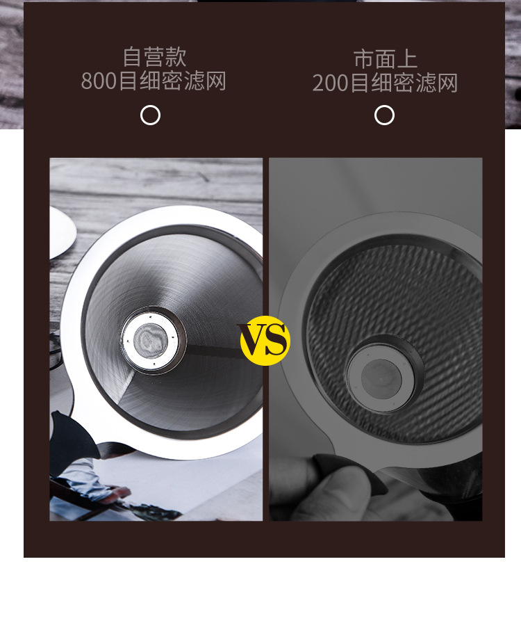 Kangzhisi Factory wholesale 304 stainless steel coffee filter screens, coffee filters, coffee funnels, American-style drip filters pic 7