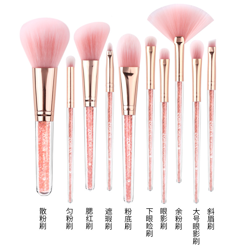 ZOREYA腮红眼影刷套装粉色水晶收纳包化妆工具美容护肤彩妆化妆刷子粉底刷组合详情21