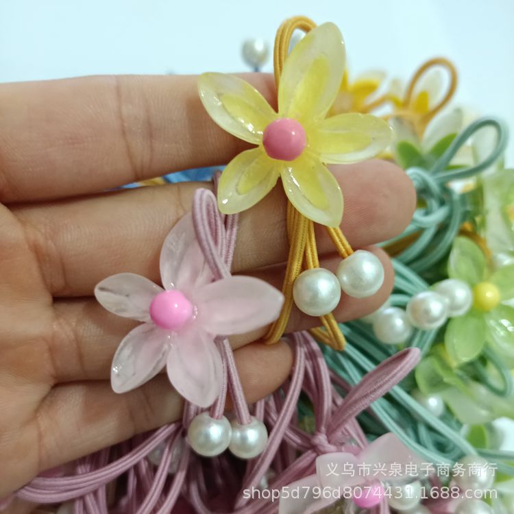  133号头绳儿童头绳珍珠5瓣花客皮筋可爱发饰1元货源详情2