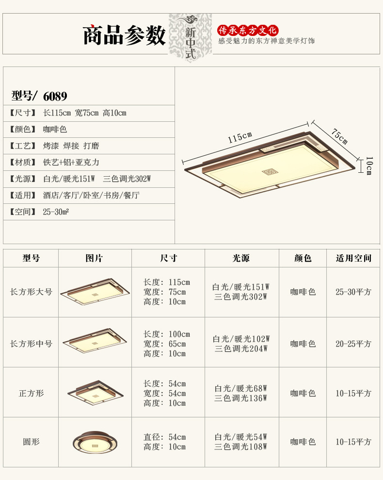 新中式客厅吸顶灯卧室书房超薄现代简约方形中山灯具全屋套餐组合详情5