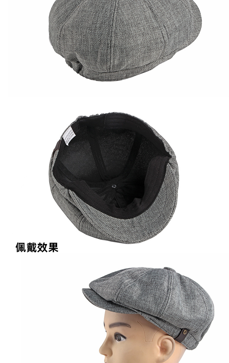 Octagonal hats for men, thin and breathable faux linen caps for spring and summer, British retro casual berets for children pic 7