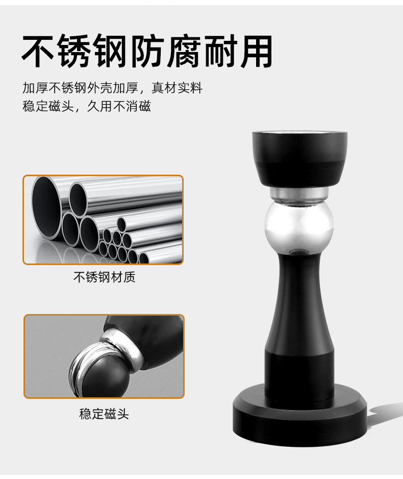 Wholesale stainless steel hydraulic door stop 304 anti-collision buffer silent strong magnetic door to hit bathroom wall and bedroom door stop pic 4
