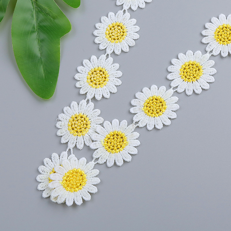 Best-selling in-stock 3.5CM best-selling yellow chrysanthemum milk silk lace colorful embroidery accessory home textile lace pic 8