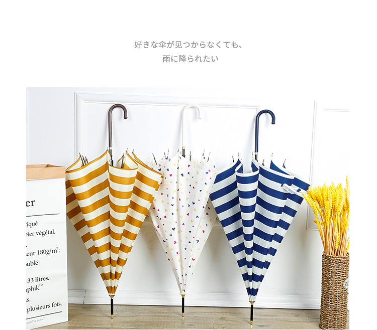 遮阳伞女韩国小清新简约雨伞女自动长柄弯勾学生黑胶太阳伞条纹伞详情4