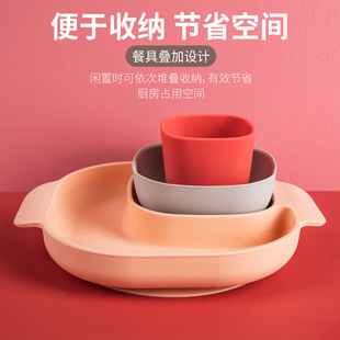 儿童卡通小熊婴儿辅食碗吸盘分格餐盘铂金硅胶喂养餐具热销跨境推荐详情7