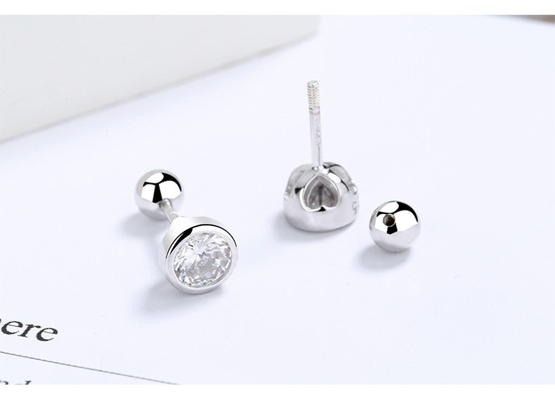 S925纯银锆石圆珠螺纹耳钉女螺丝拧扣耳骨钉简约时尚一周耳饰品潮详情19
