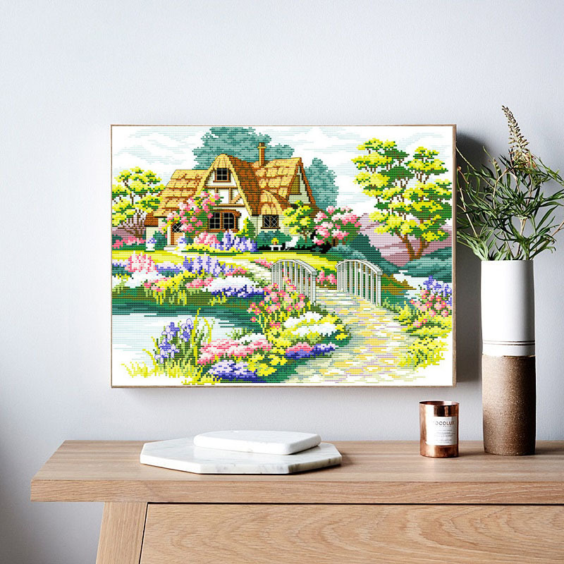 Framed beautiful home, cross-stitch, hand embroidery, thread embroidery, new style living room, bedroom, small house, simple embroidery, small paintings pic 5