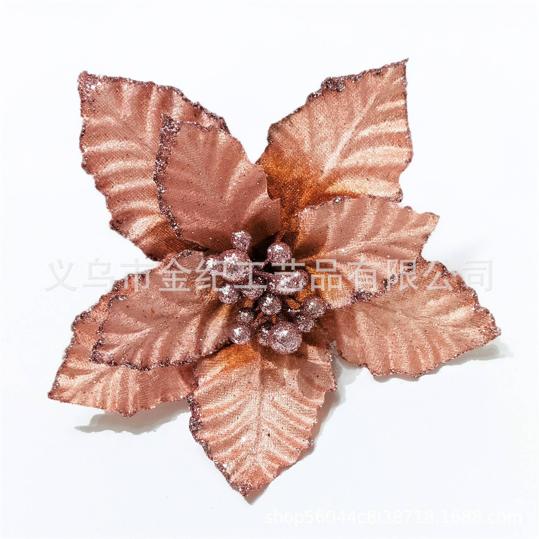 现货一品红金粉花圣诞节日装饰花 环藤条圣诞树装饰品 圣诞场景布置花饰 热销圣诞装饰品详情6
