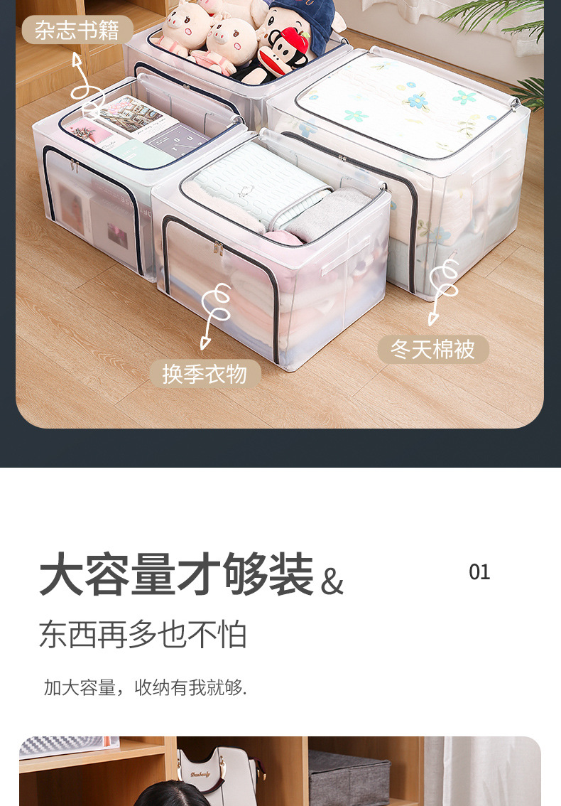 Nylon mesh waterproof storage box, transparent and visible clothing organization box, steel frame foldable box, large storage box pic 16