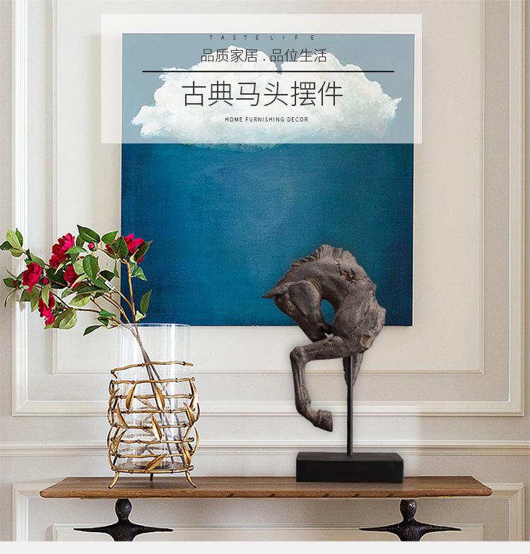 American-style antique general horse head decoration, home soft furnishings, resin ornaments, for living room, entrance hall and study pic 1