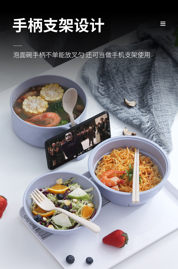 Factory direct sales of bamboo fiber instant noodle bowls, round bento boxes with LIDS for student dormitories, Korean-style instant noodle bowl wonders pic 7
