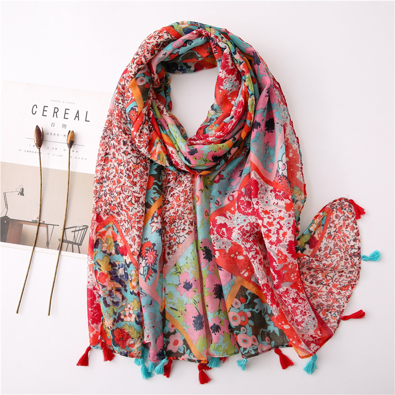 Japanese-style artistic and fresh cotton and linen scarf, retro patchwork Bohemian cashew print silk scarf, beautiful sun protection scarf, whisker, Korean cotton dense Bali gauze scarf shawl pic 37
