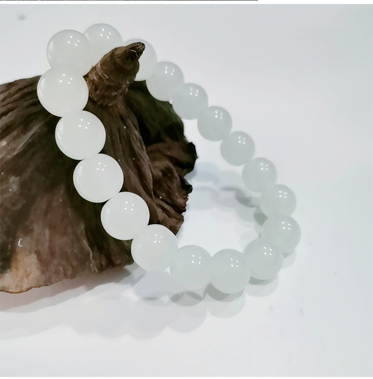 High-quality imitation Hetian white jade round bead bracelet, Hetian jade bracelet 8mm, 10mm, 12mm DIY bracelet pic 7