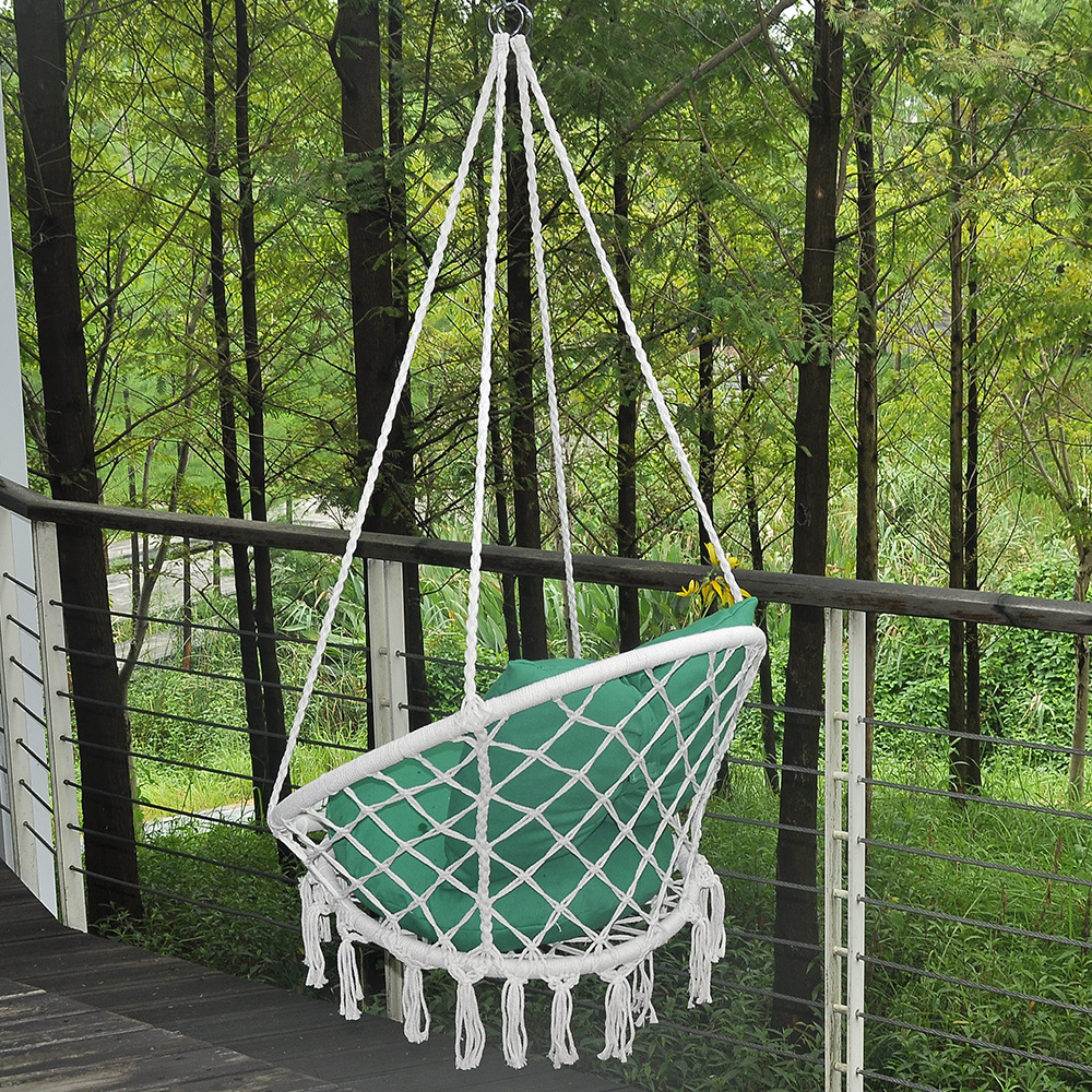 Wholesale of InS-style outdoor hammocks, Nordic simple tassel hanging chairs, indoor bow large pillow hanging baskets and hammocks pic 5